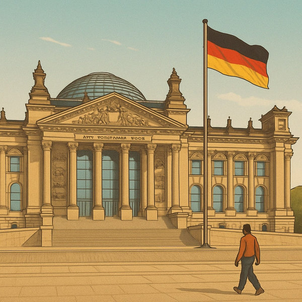 German parliament building (Reichstag) with German flag representing democracy