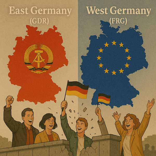 Map showing the division of East and West Germany after World War II