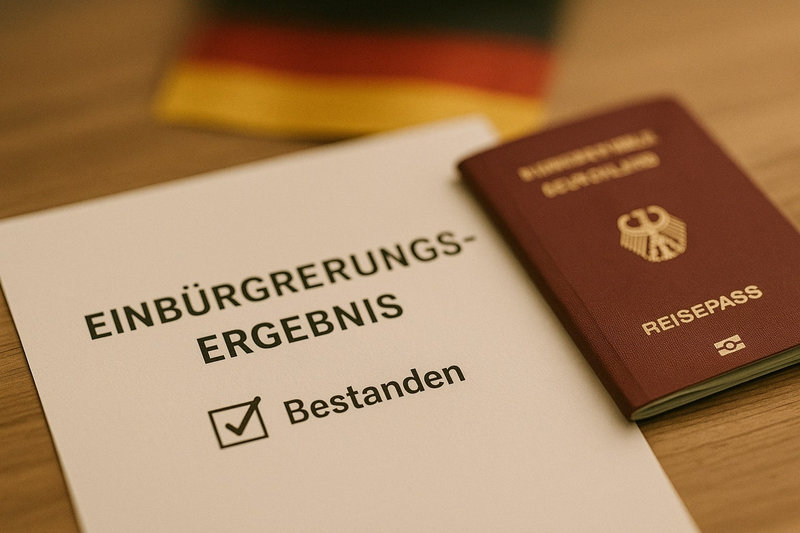 Einbürgerungstest certificate showing successful completion
