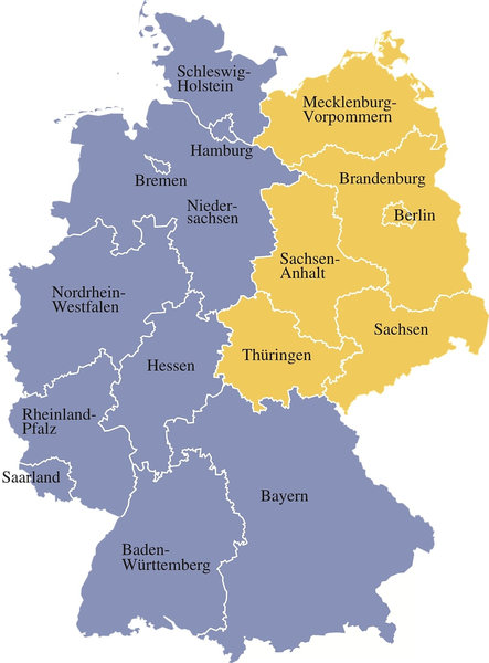 Map of German federal states (Bundesländer) with their coats of arms