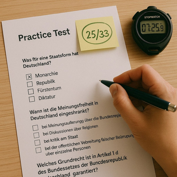 Person taking a practice test for the Einbürgerungstest