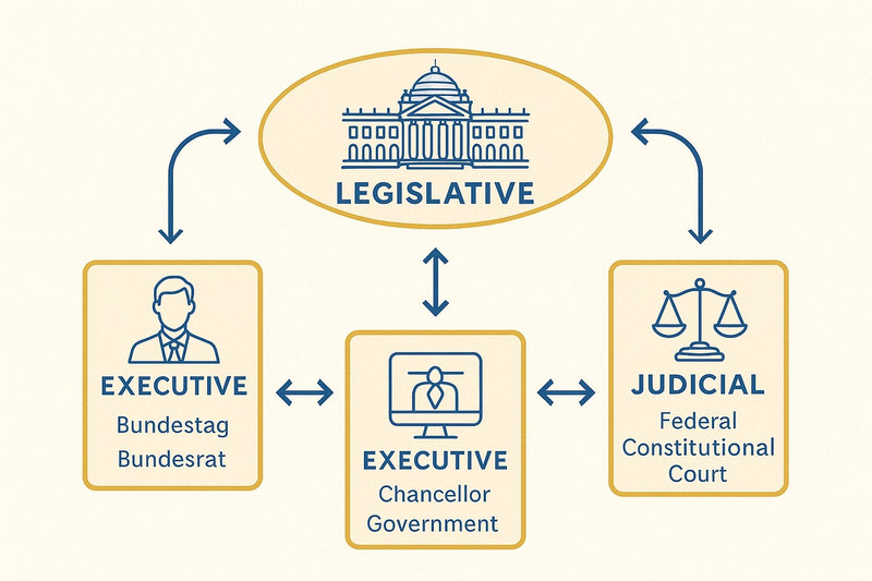 Diagram illustrating the separation of powers in Germany