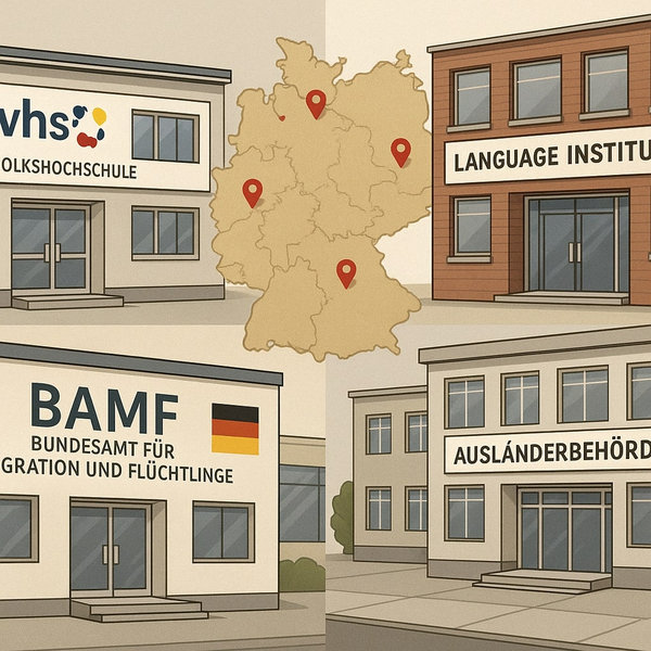 Different buildings where Einbürgerungstest centers are located