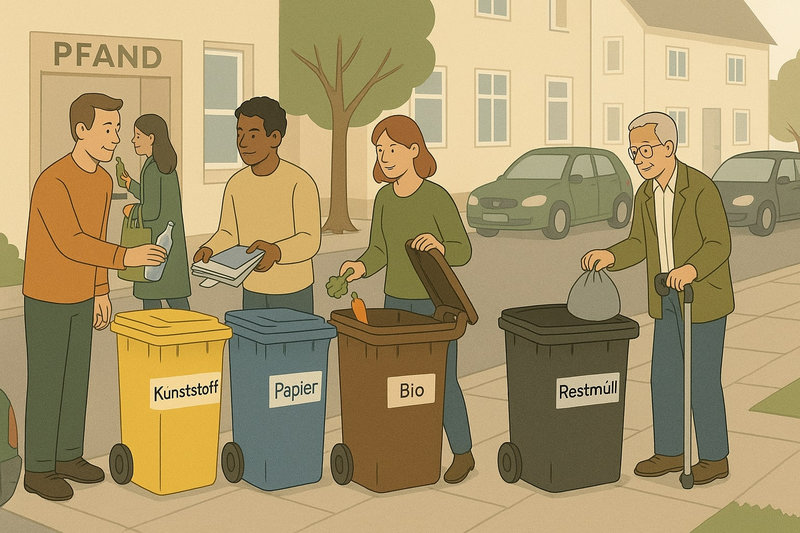 German waste separation system with different colored bins