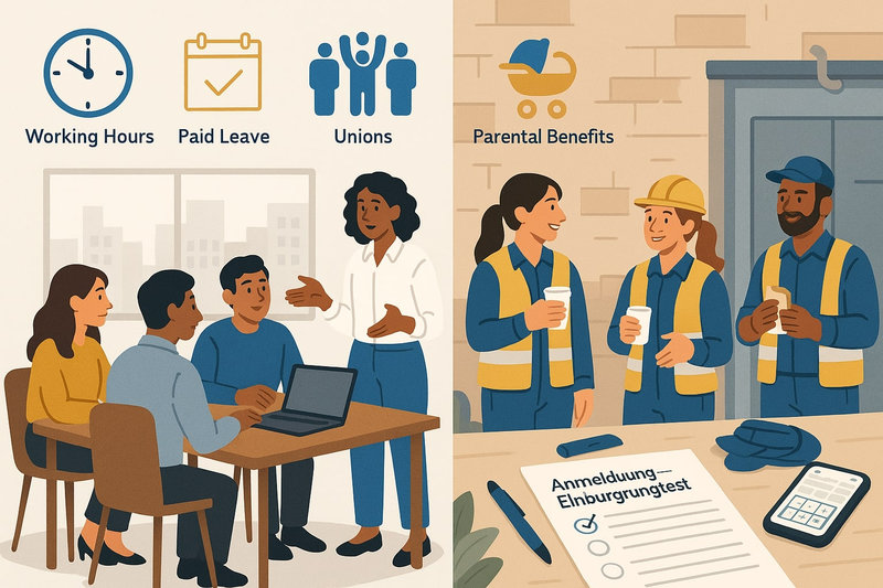 Workers in a German workplace showing employment culture